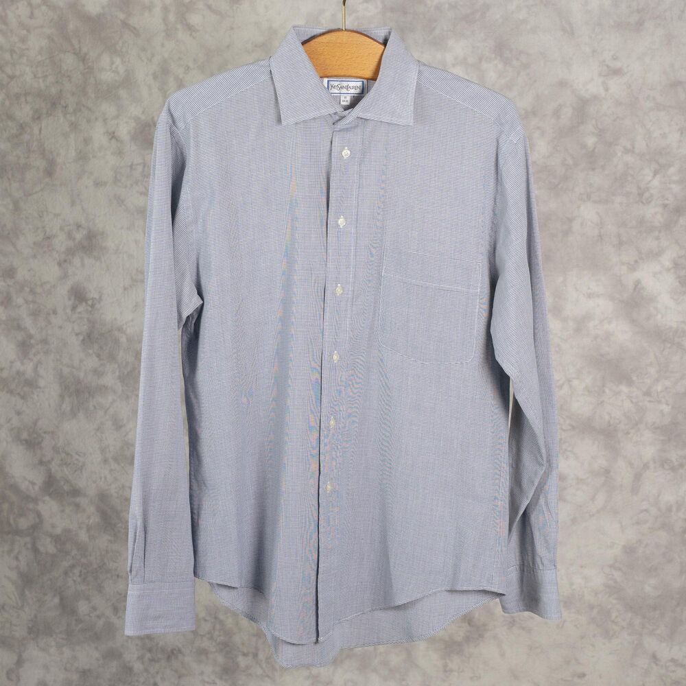 Vintage Yves Saint Laurent Shirt | YSL | Blue Gray Button Down | 15